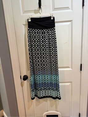 Apt. 9 Maxi Skirt with Black Waistband and Geometric Print